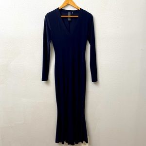 NORMA KAMALI navy maxi vneck jersey knit mermaid dress